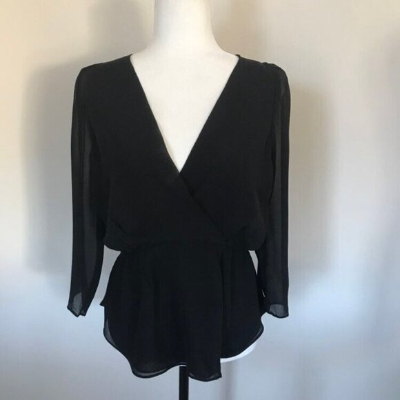 ARITZIA BABATON Alexander Blouse Top 100% Silk Size Small Black 3/4 Sleeve - Picture 2 of 9